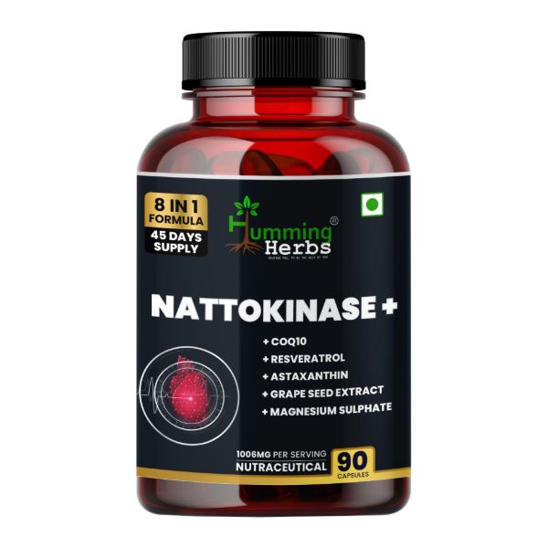 Humming Herbs Nattokinase+ | 8-in-1 Formula with CoQ10, Grape Seed, Resveratrol, Vitamin K2, D3 &amp; Magnesium | 90 Veg Capsules