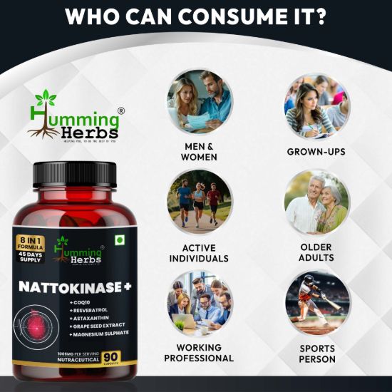 Picture of Humming Herbs Nattokinase+ | 8-in-1 Formula with CoQ10, Grape Seed, Resveratrol, Vitamin K2, D3 & Magnesium | 90 Veg Capsules