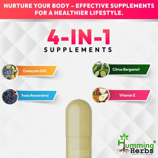 Humming Herbs CoQ10 Key Ingredients Coenzyme Q10 Resveratrol Bergamot Vitamin E