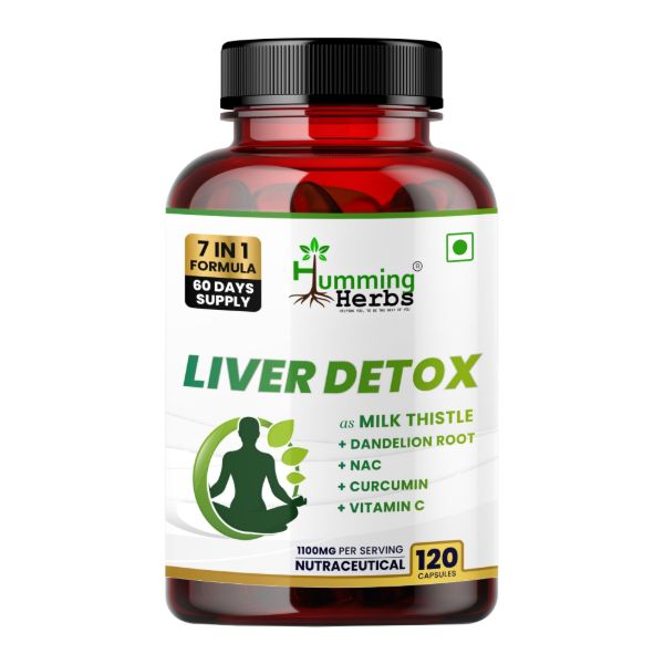 Humming Herbs Liver Detox | 7-in-1 Formula with Milk Thistle, Dandelion Root, NAC, ALA, Curcumin, Vitamin C &amp; Zinc | 120 Veg Capsules