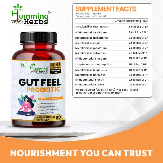 Humming Herbs Gut Feel Probiotic Supplement Facts Chart