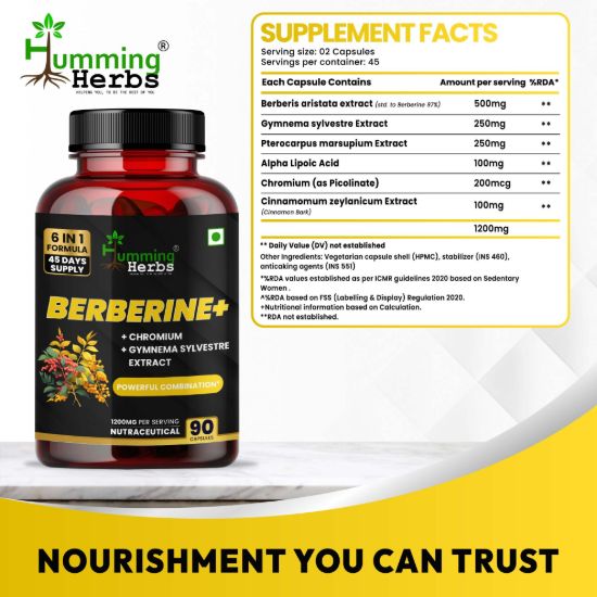 Humming Herbs Berberine Plus Supplement Facts Chart
