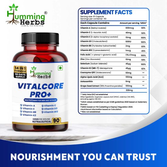 Supplement Facts and Ingredients of Humming Herbs VitalCore Pro+