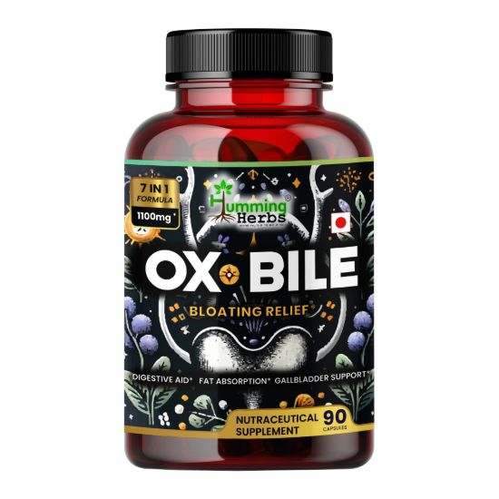 Picture of Ox Bile 1100mg - 7-in-1 Digestive Support Supplement with Probiotics, Curcumin & Bromelain - 90 Capsules