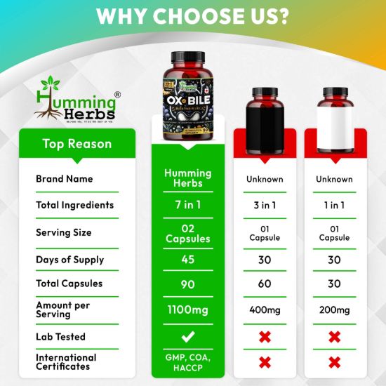 Picture of Ox Bile 1100mg - 7-in-1 Digestive Support Supplement with Probiotics, Curcumin & Bromelain - 90 Capsules