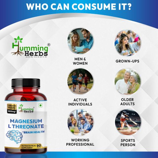 Picture of Magnesium L-Threonate 1800mg – Brain Health Supplement for Mental Clarity & Cognitive Support – 90 Vegan Capsules (30 Days Supply)