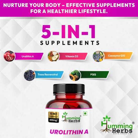 Picture of Urolithin A 250mg Supplement with CoQ10, PQQ, Resveratrol & Vitamin D3 - 5-in-1 Formula for DNA Health & Cellular Support - 60 Veg Capsules