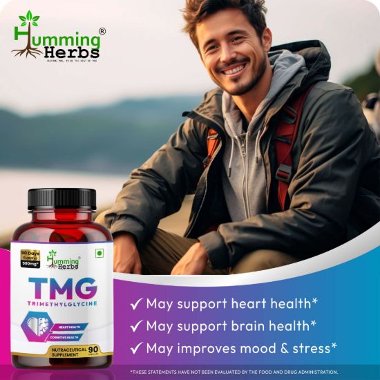 Picture of TMG Trimethylglycine 500mg - 90 Veg Capsules for Heart Health, Brain Function & Mood Support