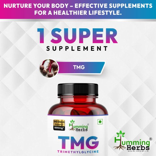 Picture of TMG Trimethylglycine 500mg - 90 Veg Capsules for Heart Health, Brain Function & Mood Support