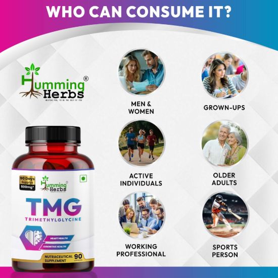 Picture of TMG Trimethylglycine 500mg - 90 Veg Capsules for Heart Health, Brain Function & Mood Support