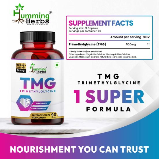 Picture of TMG Trimethylglycine 500mg - 90 Veg Capsules for Heart Health, Brain Function & Mood Support