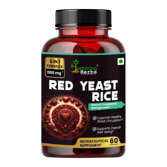 Picture of Red Yeast Rice Capsules 1100mg - 5-in-1 Formula with CoQ10, Beta-Sitosterol, Policosanol & Lycopene for Cholesterol Management & Heart Health Support - 60 Vegetarian Capsules