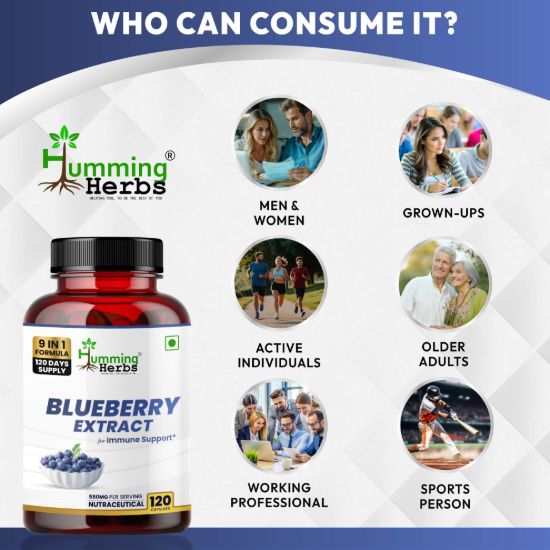 Picture of Blueberry Extract Capsules 9-in-1 Formula with Lutein, Bilberry, Vitamins & CoQ10 for Immune & Vision Support - 120 Capsules (120 Days Supply)