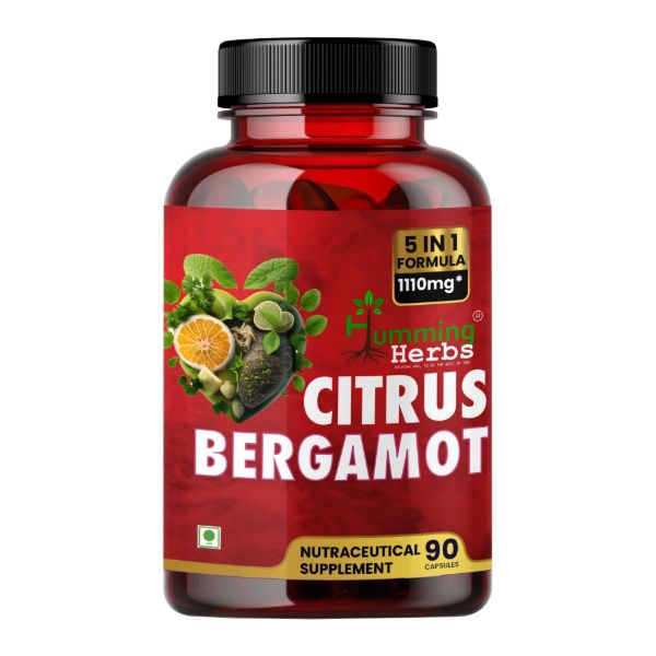 Citrus Bergamot Capsules - 5 in 1 Formula with Black Chokeberry, Olive Leaf, Niacin &amp; Black Pepper - 1110mg, 90 Veg Capsules for Cardiovascular &amp; Metabolic Health Support