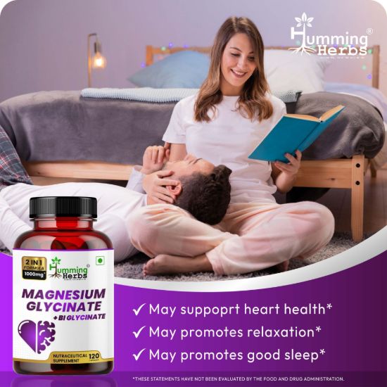 Picture of Magnesium Glycinate + Bisglycinate Supplement - 1000mg, 120 Capsules for Heart Health, Sleep & Relaxation