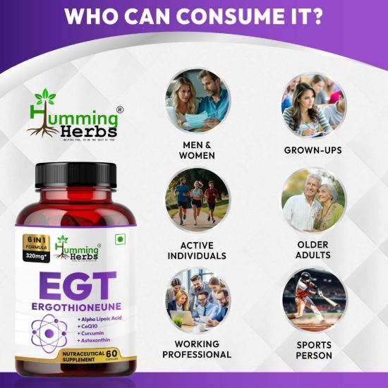 Picture of EGT Ergothioneine 320mg – 6-in-1 Antioxidant Formula with Alpha Lipoic Acid, CoQ10, Curcumin & Astaxanthin – 60 Veg Capsules