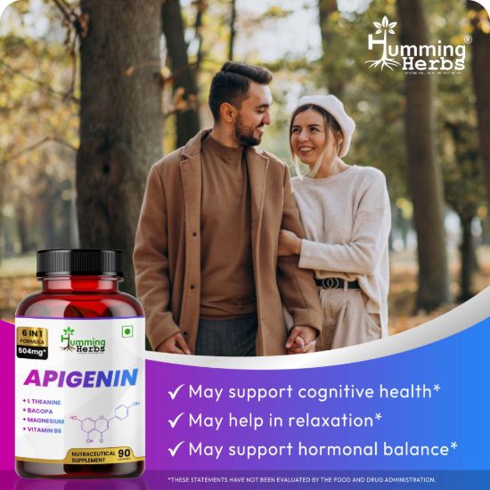 Picture of Apigenin 50mg Supplement with L-Theanine, Bacopa, Magnesium & Vitamin B6 - 6-in-1 Formula for Cognitive Health & Relaxation Support - 90 Capsules