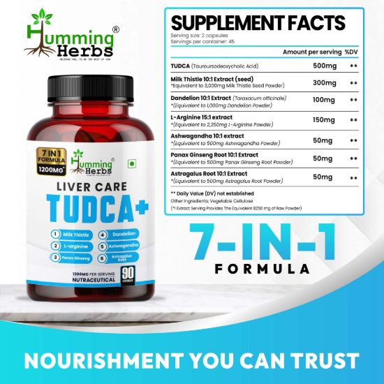 Picture of TUDCA+ Liver Care Supplement - 7-in-1 Formula with Milk Thistle, Dandelion & Ashwagandha - 1200mg Per Serving - 90 Capsules