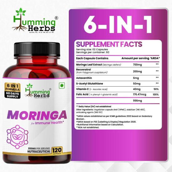 Picture of Moringa 6-in-1 Formula Capsules for Immune Health - 120 Capsules (60 Days Supply)