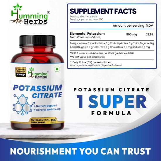 Picture of Humming Herbs Potassium Citrate 800mg - 150 Vegetarian Capsules (5 Months Supply)