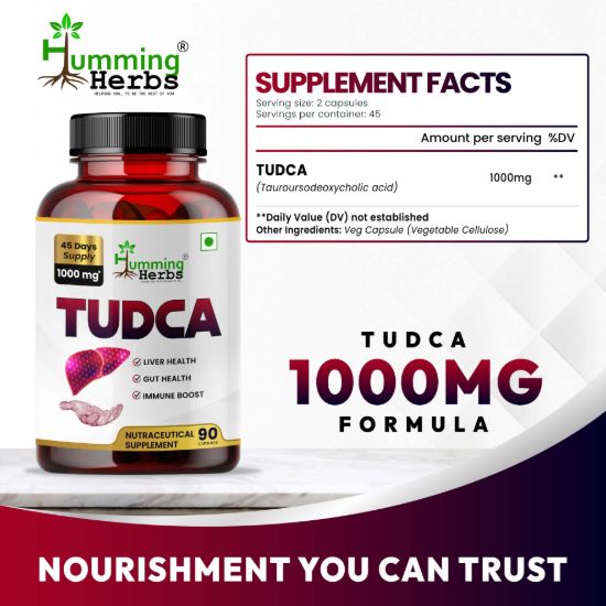 Picture of Humming Herbs TUDCA 1000mg Supplement - 90 Capsules for 45 Days Supply