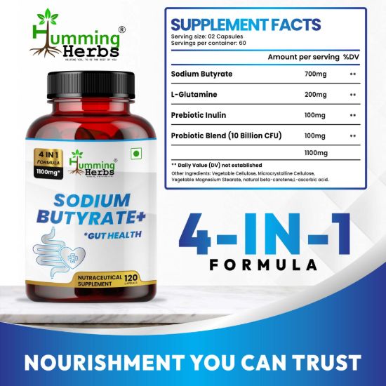 Picture of Sodium Butyrate Plus 4-in-1 Gut Health Supplement with L-Glutamine, Probiotics & Prebiotic Inulin - 120 Capsules
