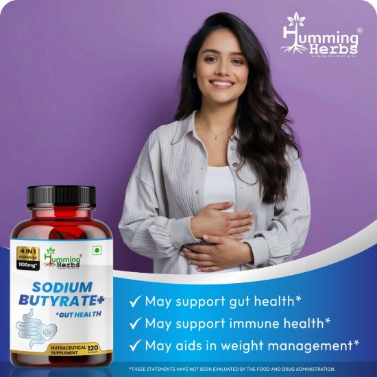 Picture of Sodium Butyrate Plus with L-Glutamine, Prebiotic Inulin & Probiotic Blend - 4-in-1 Formula, 1100mg Per Serving, 120 Capsules (60 Servings)