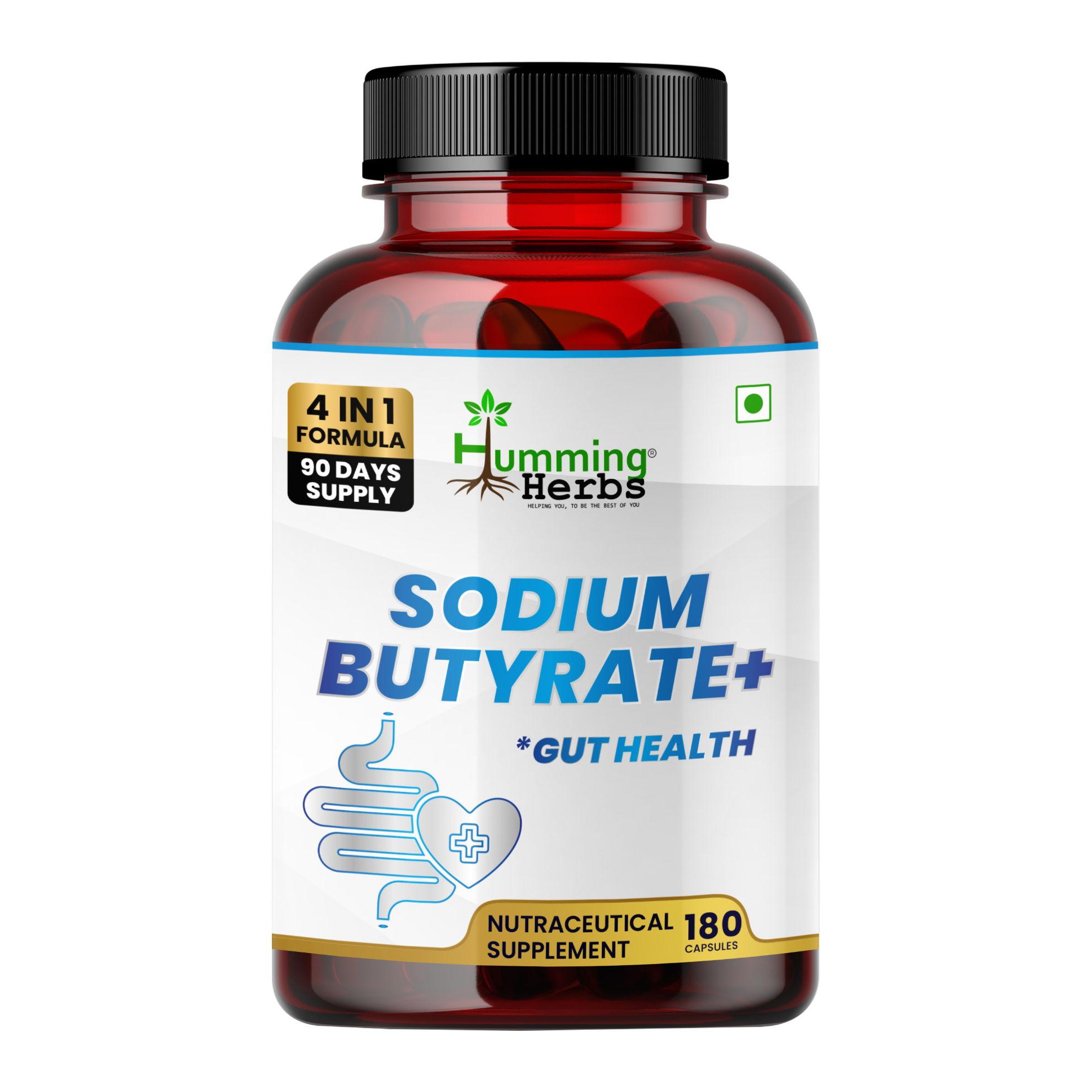 Picture of Sodium Butyrate Plus Capsules 1100mg - 4-in-1 Gut Health Supplement with L-Glutamine, Prebiotics & Probiotics - 180 Capsules (90 Days Supply)