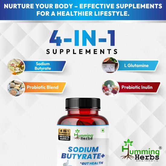Picture of Sodium Butyrate Plus Capsules 1100mg - 4-in-1 Gut Health Supplement with L-Glutamine, Prebiotics & Probiotics - 180 Capsules (90 Days Supply)