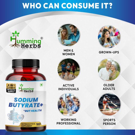 Picture of Sodium Butyrate Plus Capsules 1100mg - 4-in-1 Gut Health Supplement with L-Glutamine, Prebiotics & Probiotics - 180 Capsules (90 Days Supply)