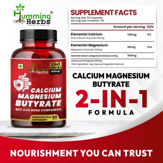 Picture of Calcium Magnesium Butyrate 1000mg - 90 Veg Capsules for Gut Health & Bone Support