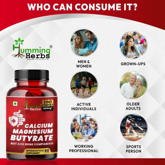 Picture of Calcium Magnesium Butyrate 1000mg - 90 Veg Capsules for Gut Health & Bone Support