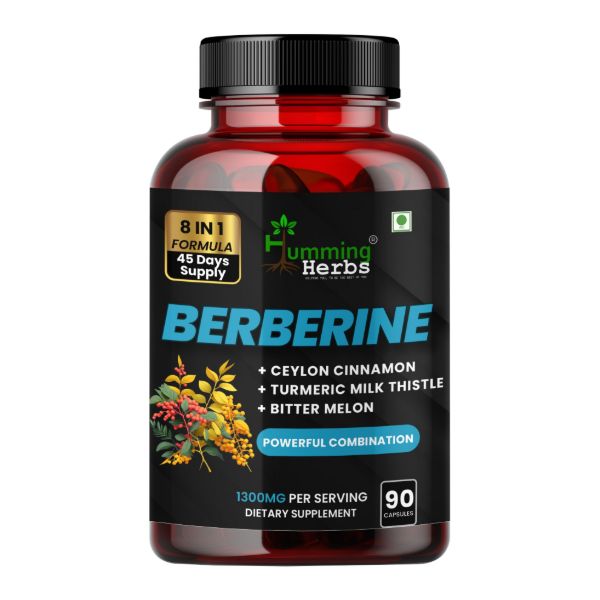 Humming Herbs Berberine 1300mg with Ceylon Cinnamon, Turmeric &amp; Milk Thistle - 8-in-1 Formula, 90 Capsules (45 Days Supply)