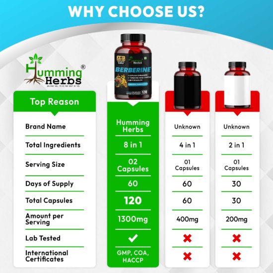 Picture of Berberine Supplement 8-in-1 Formula with Ceylon Cinnamon, Turmeric, Milk Thistle & Bitter Melon - 120 Capsules