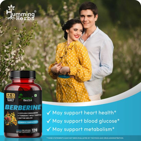 Picture of Berberine Supplement 8-in-1 Formula with Ceylon Cinnamon, Turmeric, Milk Thistle & Bitter Melon - 120 Capsules