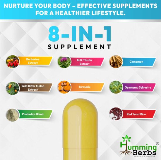 Picture of Berberine Supplement 1300mg with Ceylon Cinnamon, Turmeric, Milk Thistle & Bitter Melon - 8-in-1 Formula - 120 Capsules (60 Days Supply)