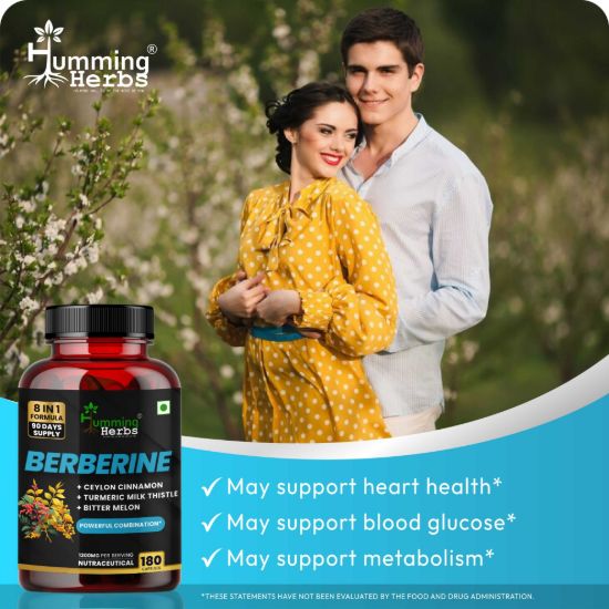 Picture of Berberine Complex Capsules 1300mg - 8-in-1 Herbal Formula with Ceylon Cinnamon, Milk Thistle & Turmeric - 180 Vegetarian Capsules (90 Days Supply)