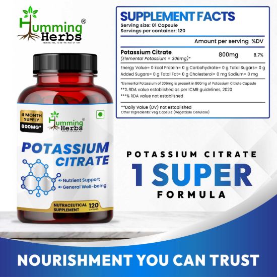 Picture of Humming Herbs Potassium Citrate 800mg – 120 Vegetarian Capsules (4 Month Supply)