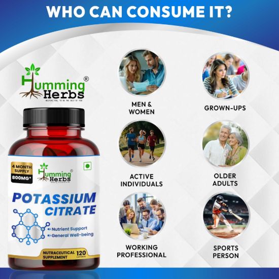 Picture of Potassium Citrate 800mg Capsules | 120 Veg Capsules | 4 Month Supply | Supports Bone Health, Nerve Function & Metabolism | Lab Tested | GMP, HACCP Certified