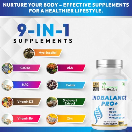 Picture of Inobalance Pro+ – Myo-Inositol, NAC, CoQ10 & Shatavari Extract | 9-in-1 Formula for Hormonal Balance & Cellular Support | 180 Capsules (90 Days Supply)