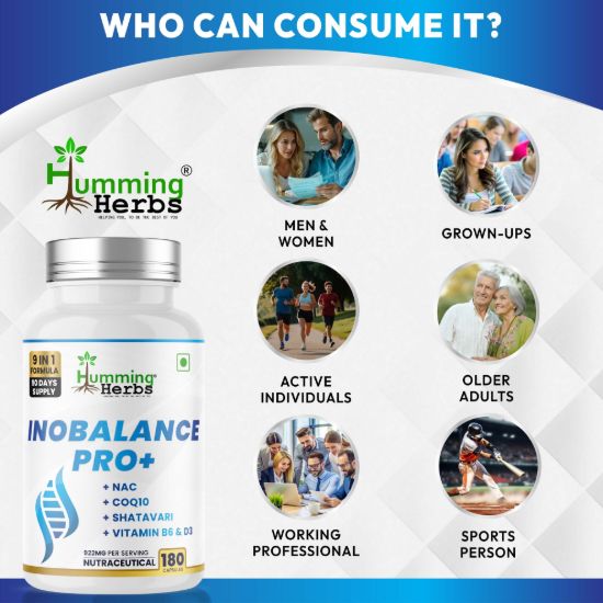 Picture of Inobalance Pro+ – Myo-Inositol, NAC, CoQ10 & Shatavari Extract | 9-in-1 Formula for Hormonal Balance & Cellular Support | 180 Capsules (90 Days Supply)