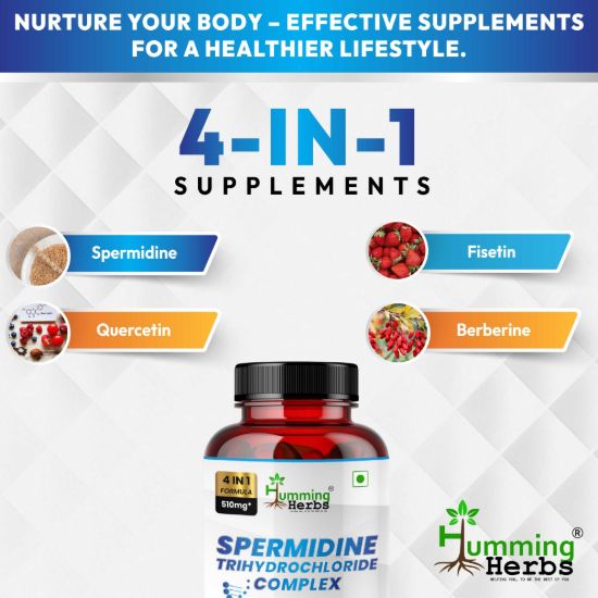 Picture of Spermidine Trihydrochloride Complex 510mg - 4-in-1 Formula with Fisetin, Quercetin & Berberine - 90 Capsules for Cellular Regeneration & Anti-Aging Support