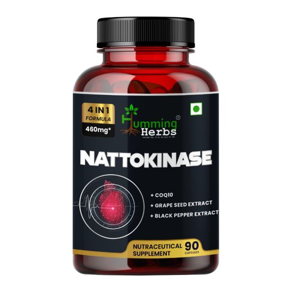 Nattokinase 4-in-1 Formula with CoQ10, Grape Seed Extract &amp; Black Pepper - 460mg Cardiovascular Support Supplement - 90 Capsules