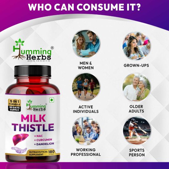 Picture of Milk Thistle Extract 500mg with NAC, Curcumin & Dandelion - 180 Capsules (90 Days Supply) | 5-in-1 Liver Support Supplement