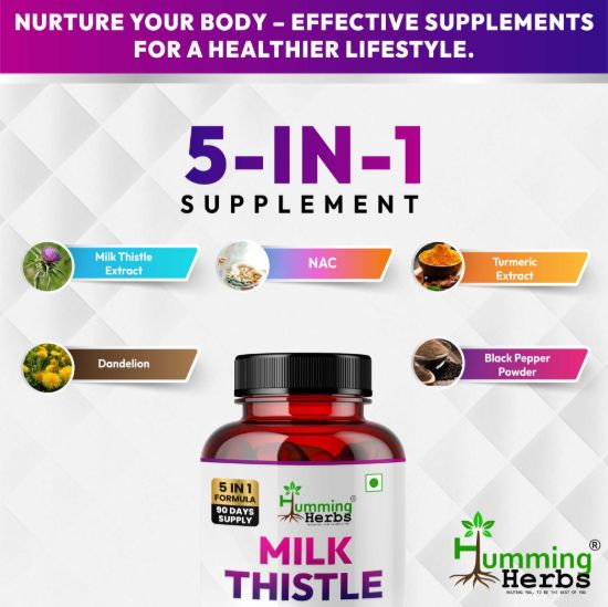 Picture of Humming Herbs Milk Thistle Extract 5-in-1 Formula - 180 Capsules (90 Days Supply)