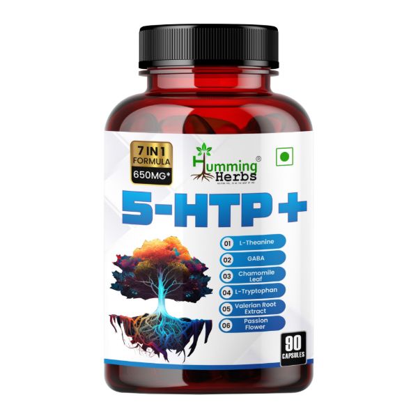 5-HTP+ Capsules | 7-in-1 Formula with L-Theanine, GABA, Valerian Root &amp; Chamomile | 650mg | 90 Veg Capsules
