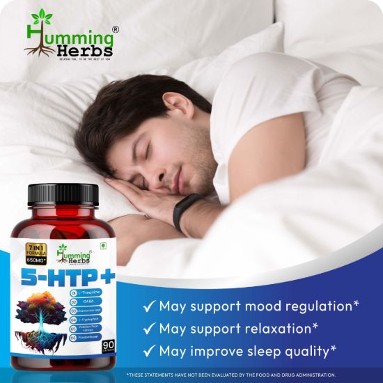 Picture of 5-HTP+ Capsules | 7-in-1 Formula with L-Theanine, GABA, Valerian Root & Chamomile | 650mg | 90 Veg Capsules