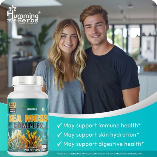 Picture of Sea Moss Complex 3-in-1 Formula with Irish Moss, Bladderwrack & Burdock Root - 180 Capsules (1100mg, 90 Days Supply)