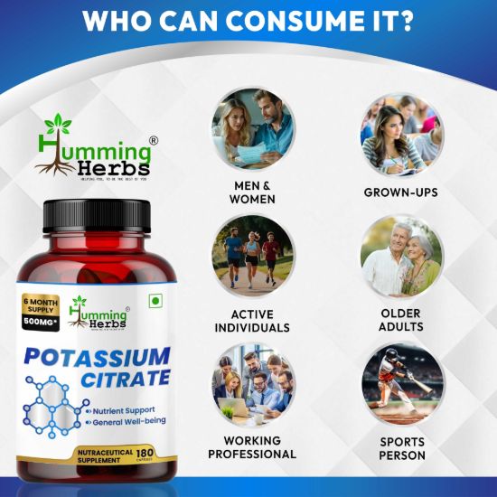 Picture of Potassium Citrate 500mg Supplement – 180 Capsules (6 Month Supply) for Bone Health, Nerve Function & Metabolism Support