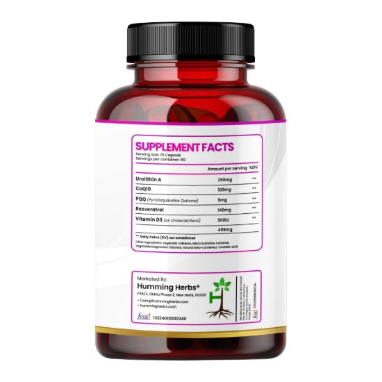 Picture of Urolithin A 250mg Supplement with CoQ10, PQQ, Resveratrol & Vitamin D3 - 5-in-1 Formula for DNA Health & Cellular Support - 60 Veg Capsules